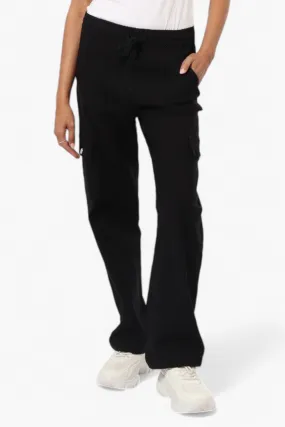 Urbanology Solid Tie Waist Cargo Pants - Black