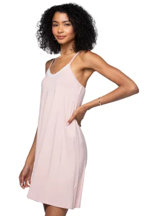 V-Neck Knit Slip Dress with Mesh Lace Detail