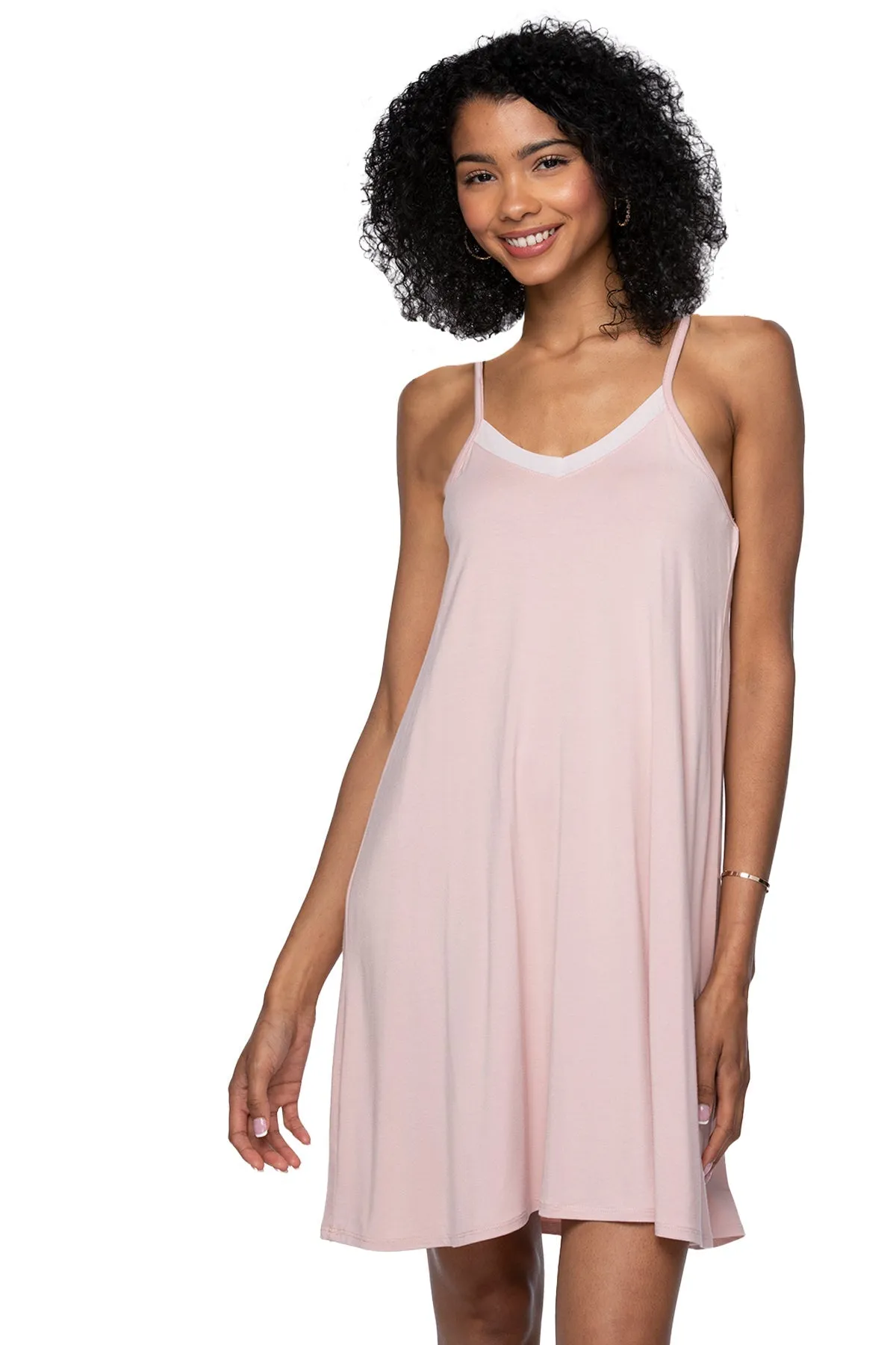 V-Neck Knit Slip Dress with Mesh Lace Detail
