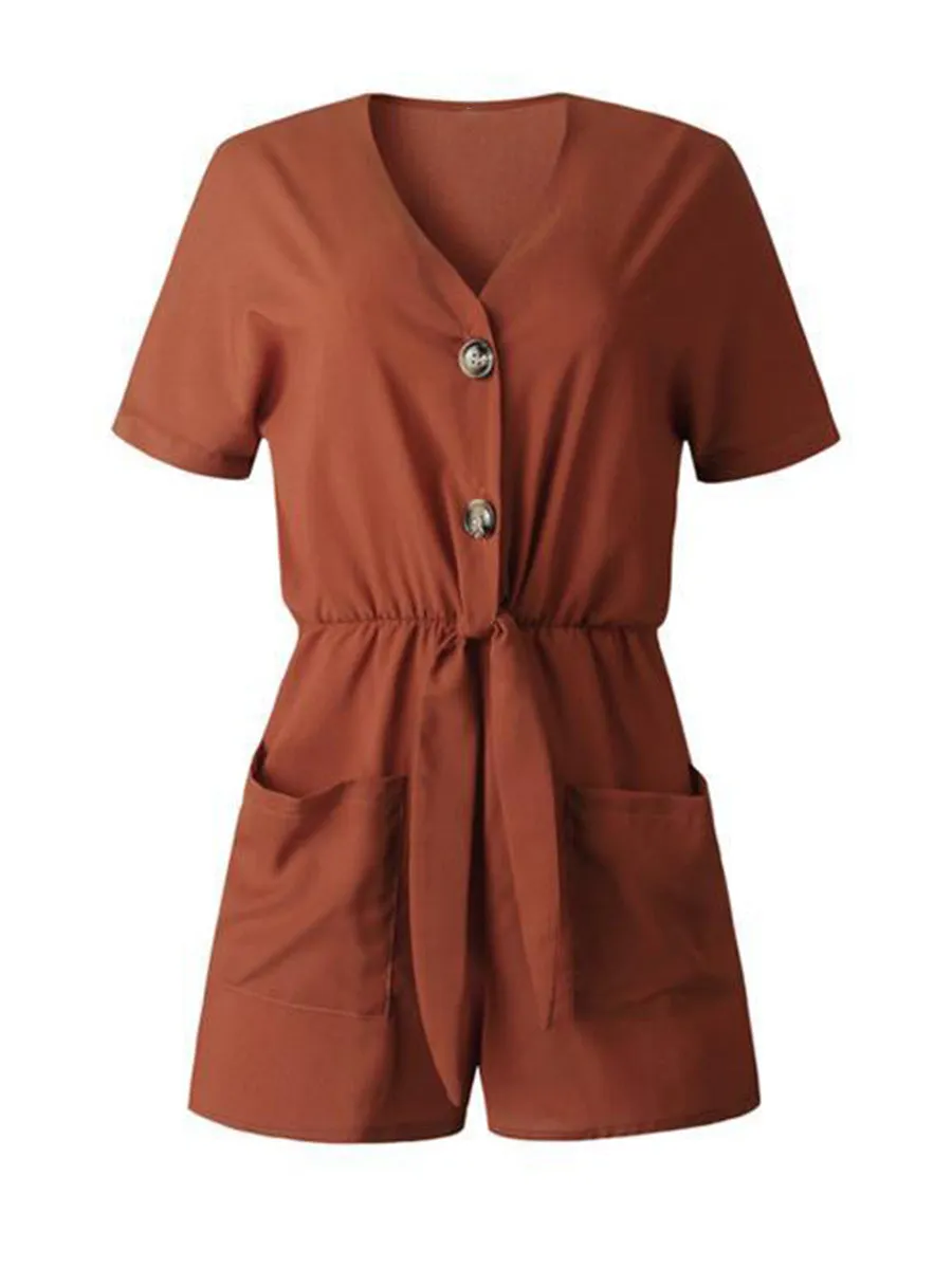 V Neck Pockets Romper
