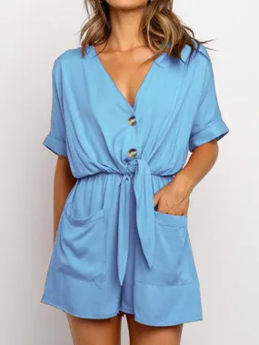 V Neck Pockets Romper