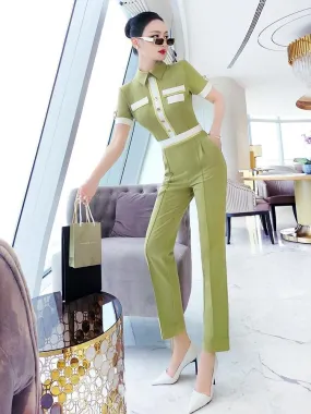 VJE Summer Women's Fashion OL Professional Short Sleeve Pants Jumpsuit - Fortu