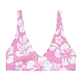 White Hawaiian Hibiscus Flowers on Pink Halter Bikini Top