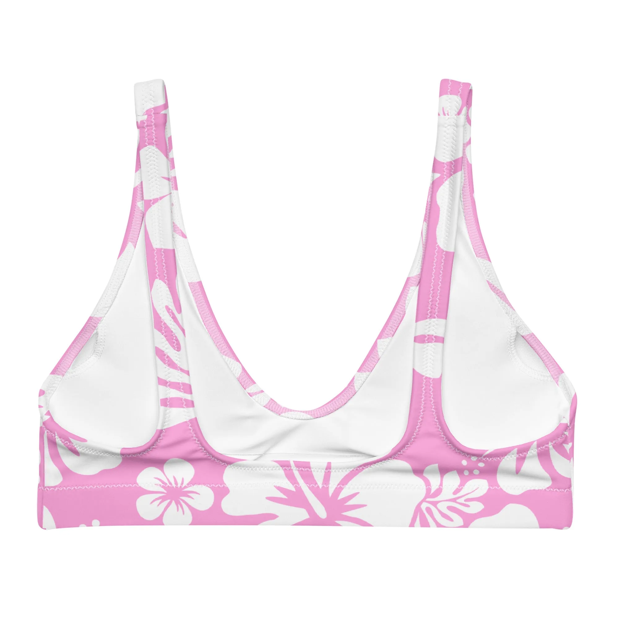 White Hawaiian Hibiscus Flowers on Pink Halter Bikini Top