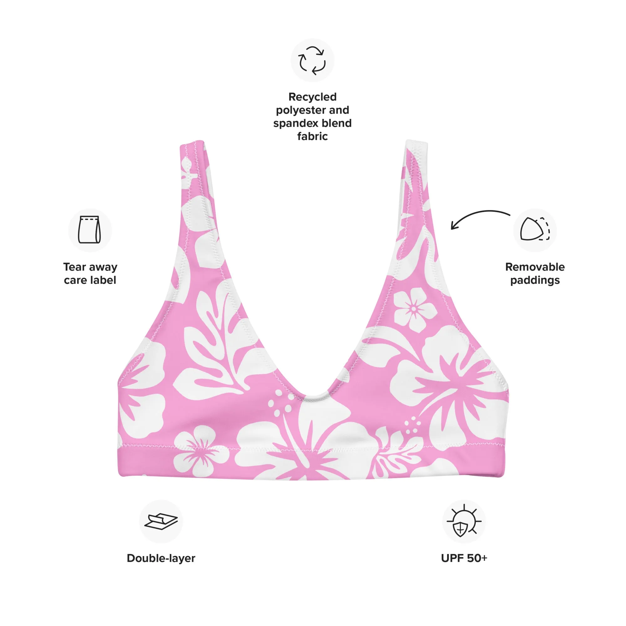 White Hawaiian Hibiscus Flowers on Pink Halter Bikini Top