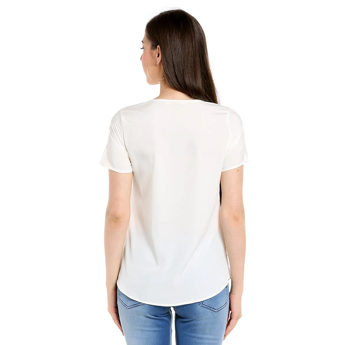 White Self Design Top