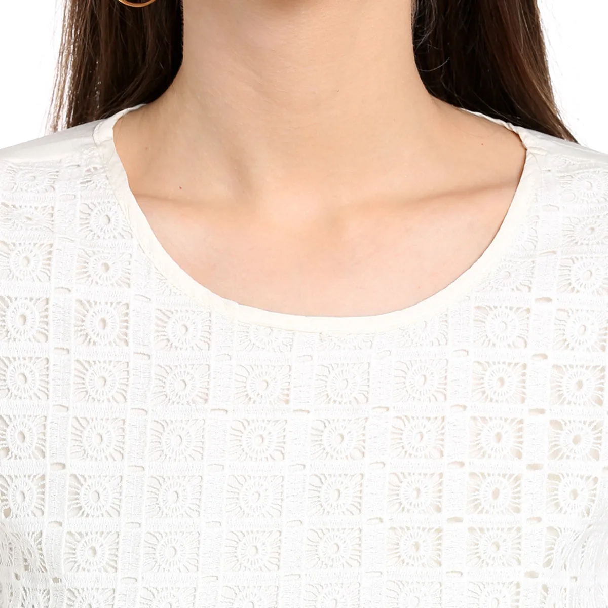 White Self Design Top