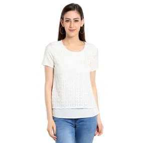 White Self Design Top