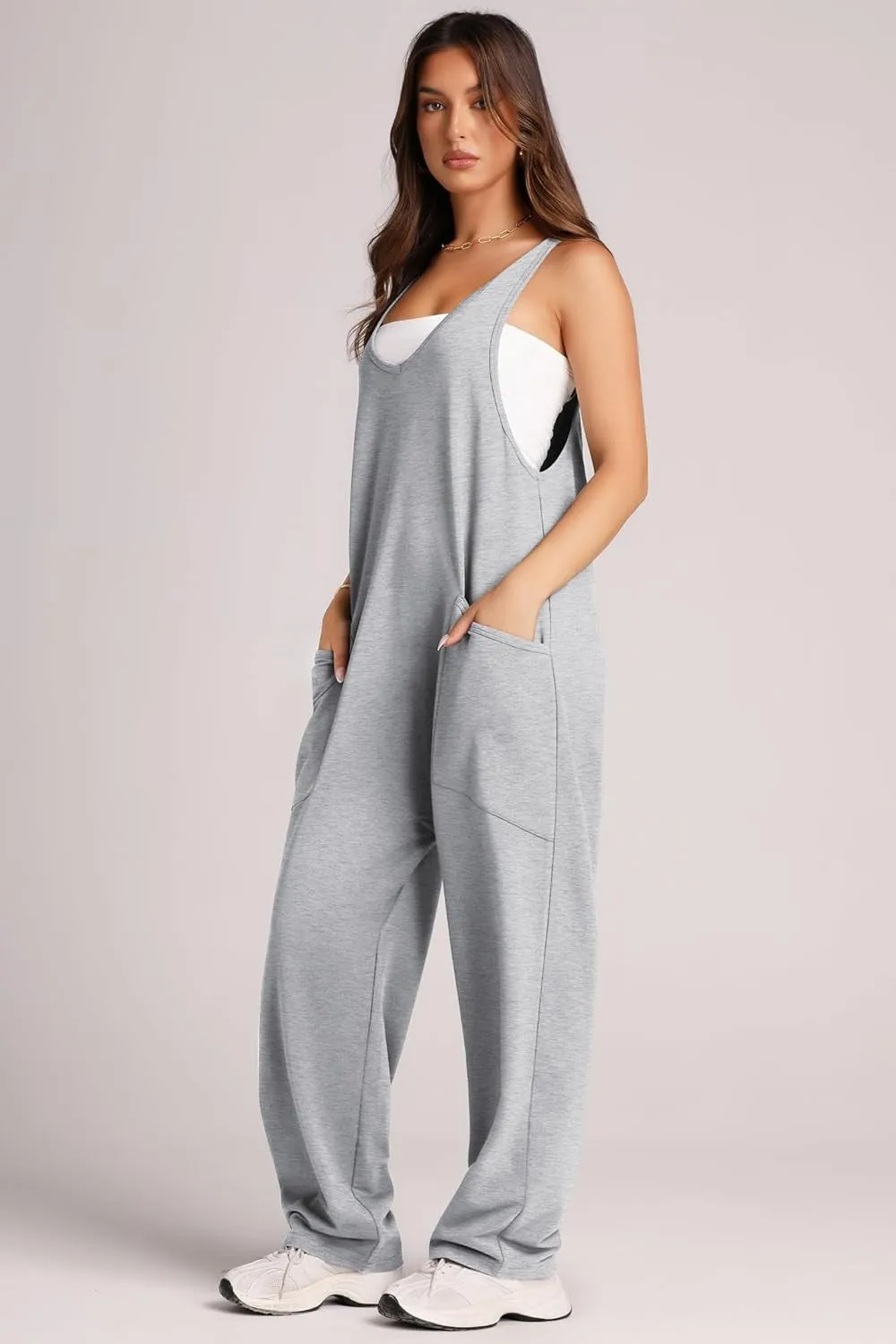 Wide Strap Jumpsuit with Pockets