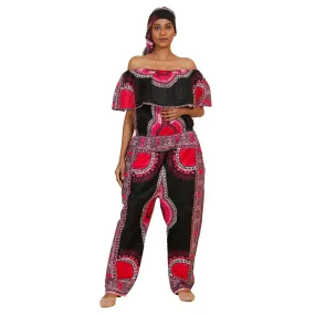 Women's Dashiki Off Shoulder Frill Jumpsuit -- FI-3061D