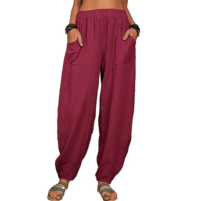 Women's Linen High Waist Wide Leg Pants