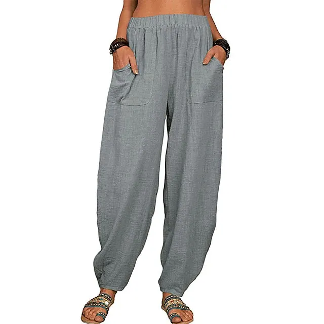 Women's Linen High Waist Wide Leg Pants