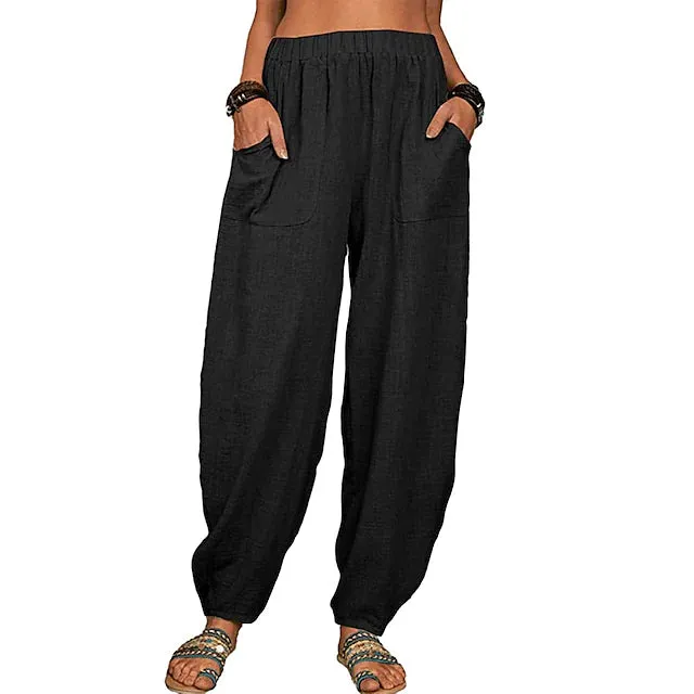 Women's Linen High Waist Wide Leg Pants