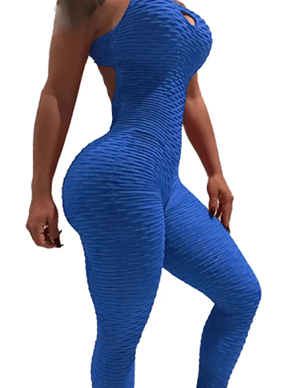 Women's Textured Open-Back Yoga Jumpsuit - SF0118