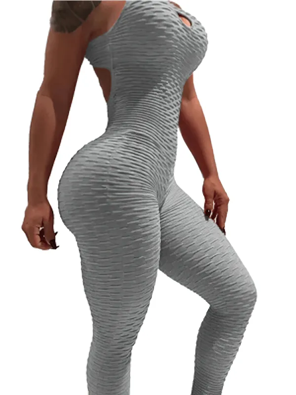 Women's Textured Open-Back Yoga Jumpsuit - SF0118