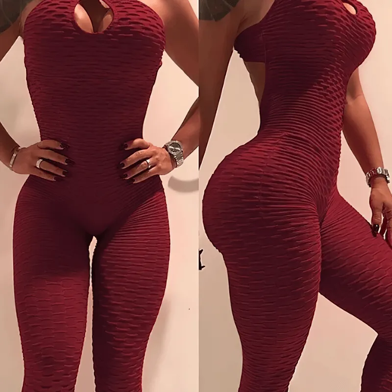 Women's Textured Open-Back Yoga Jumpsuit - SF0118