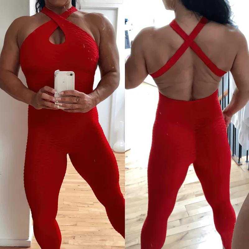 Women's Textured Open-Back Yoga Jumpsuit - SF0118