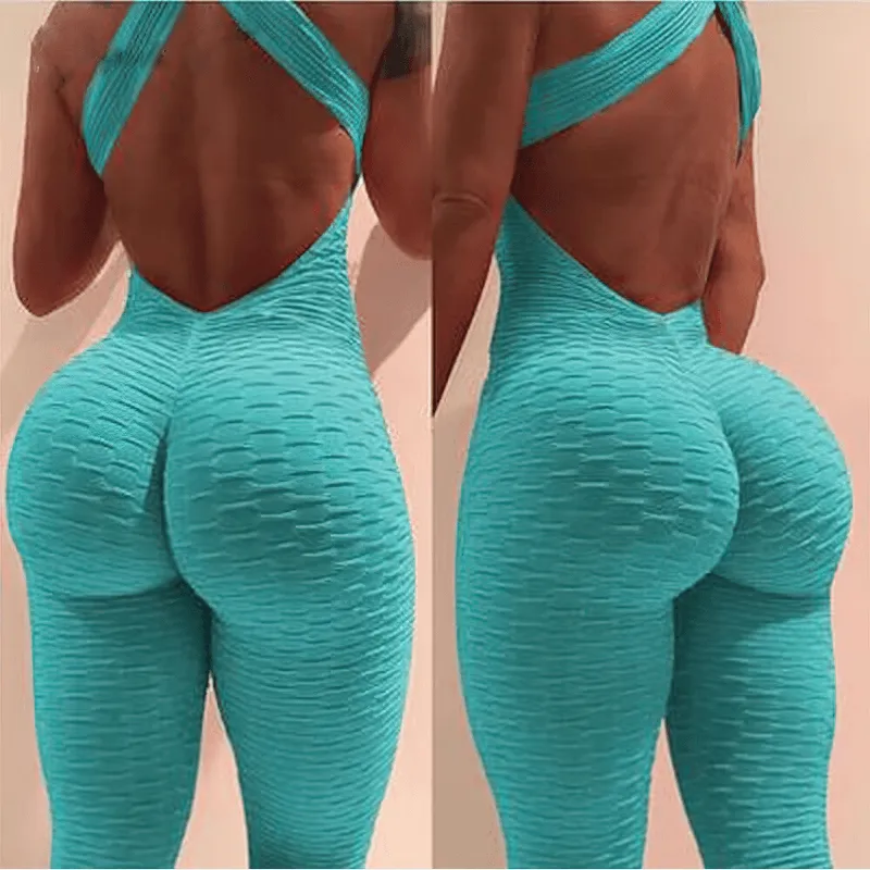 Women's Textured Open-Back Yoga Jumpsuit - SF0118