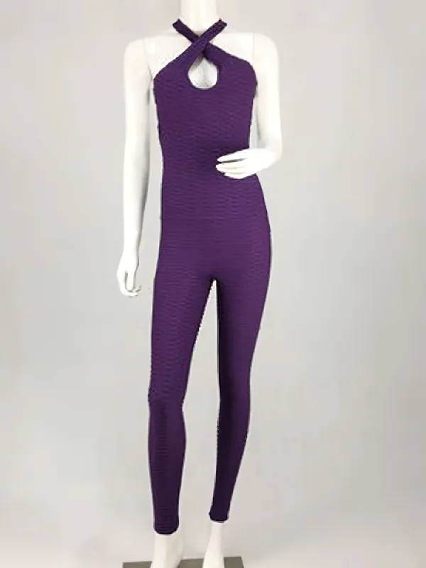 Women's Textured Open-Back Yoga Jumpsuit - SF0118