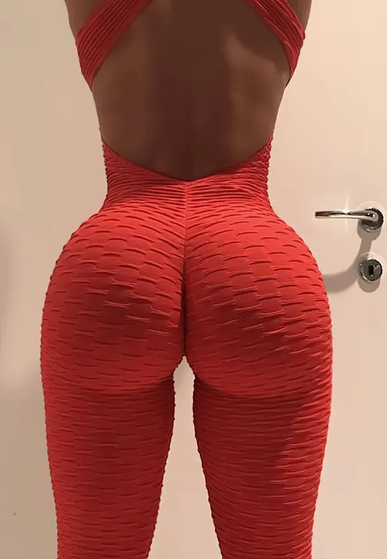 Women's Textured Open-Back Yoga Jumpsuit - SF0118