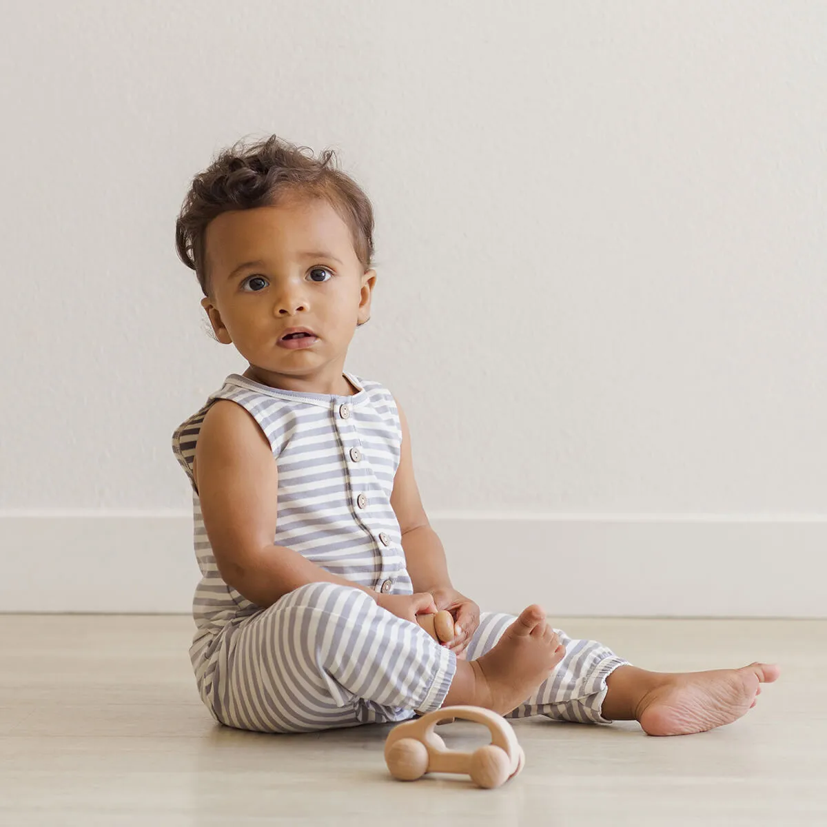 Woven Jumpsuit in Sky Stripe by Quincy Mae