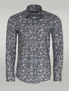 WSS Bloom Patterned Grey Slim Fit Shirt  - Singen